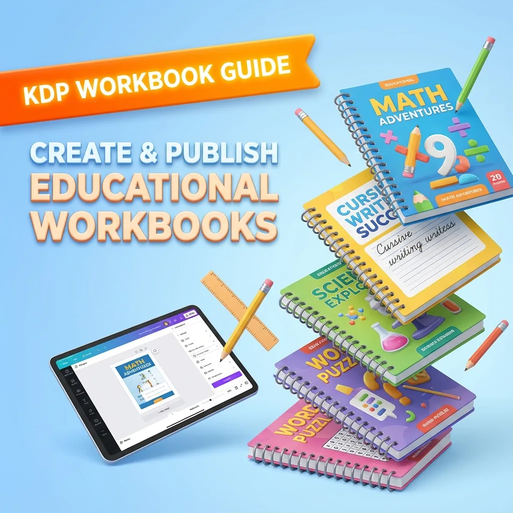Educational workbook creation guide for Amazon KDP showing lesson plans and teaching content design