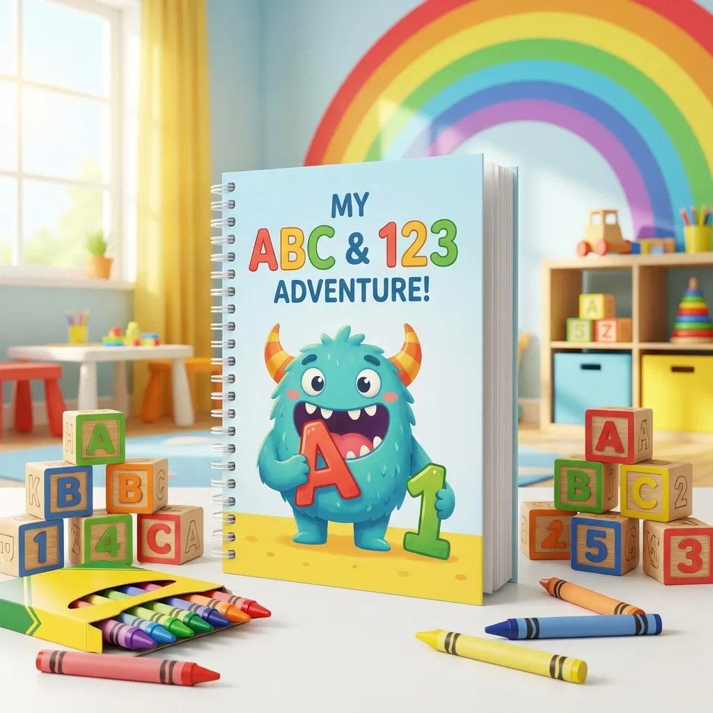 Preschool workbook creation guide for Amazon KDP showing educational activities for ages 3-5