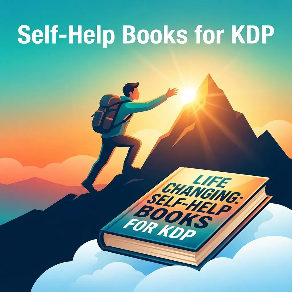 Self-help book creation guide for Amazon KDP showing personal development topics and publishing strategies