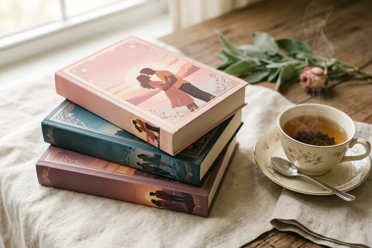 Romance Novels - editorial photo of the typical product on KDP, used as reference for cover design