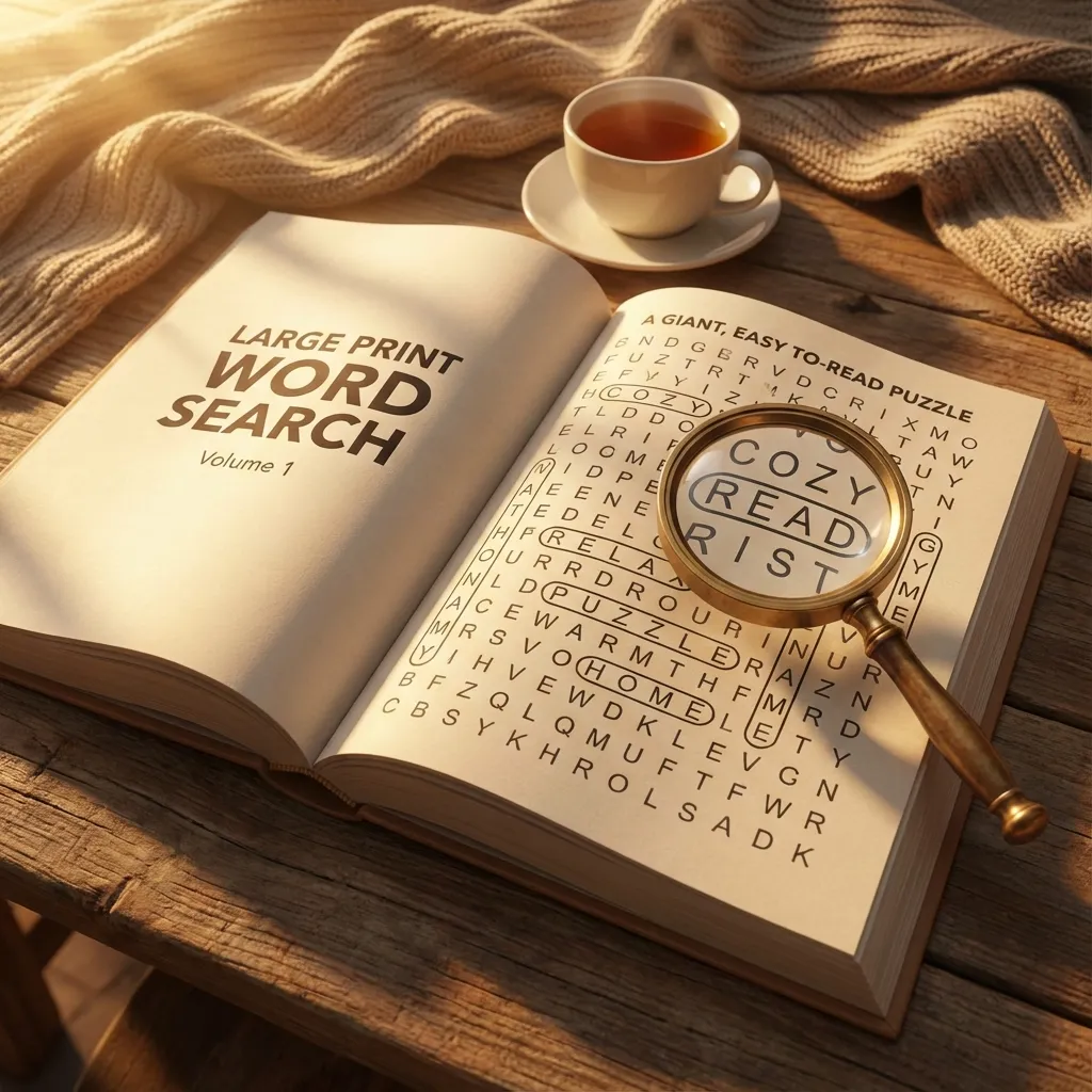 Large print word search puzzles for seniors guide showing accessible design for Amazon KDP publishing