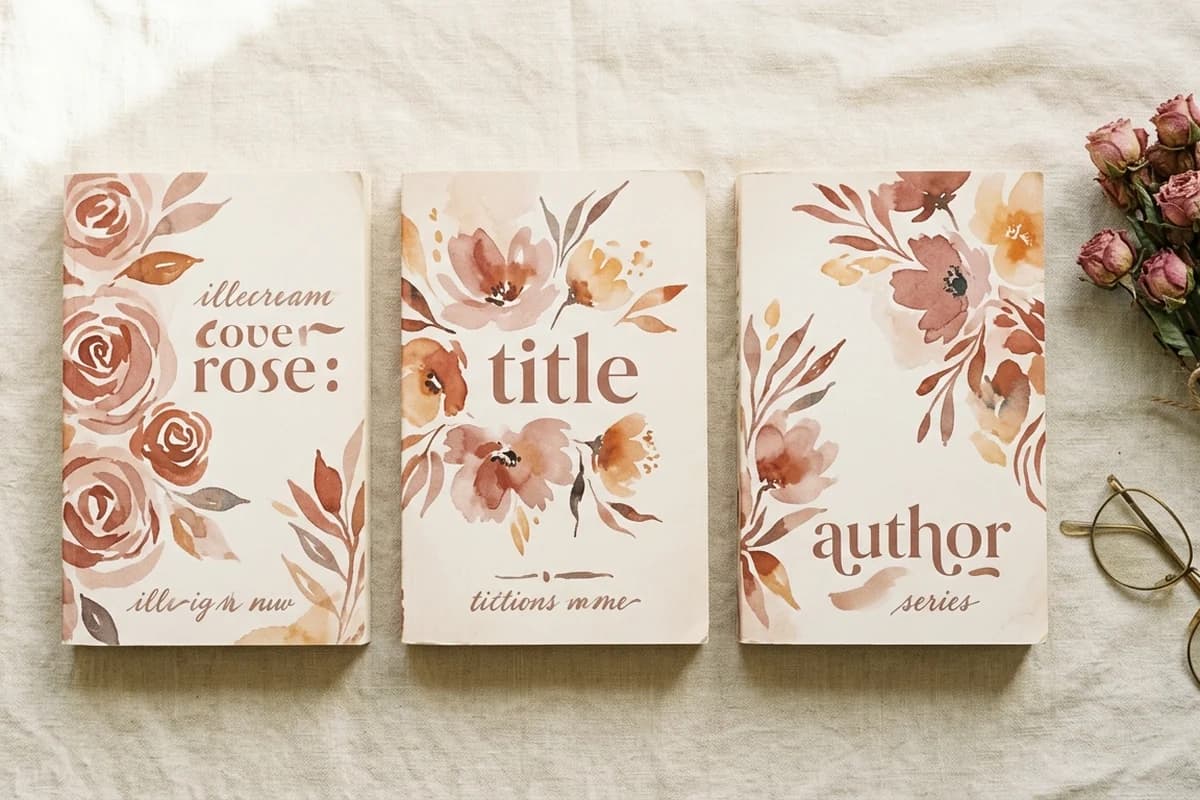 A romance trilogy with three cohesively designed covers laid out on a warm cream surface