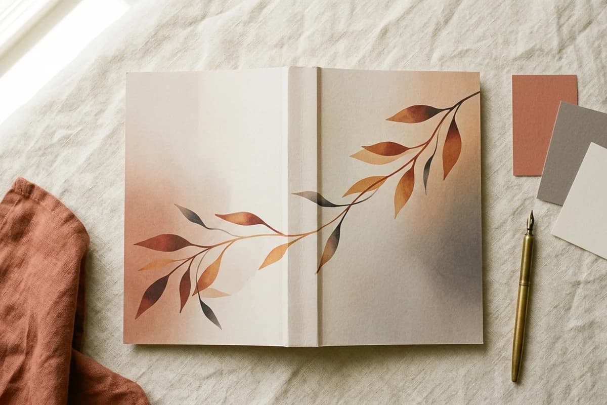 Unfolded wraparound paperback cover with continuous design across all three panels